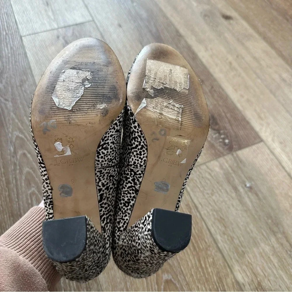 J Crew Women's Black & White Cheetah Print Calf Hair Block Heels Size 9 GUC - Picture 10 of 10